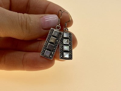 925 Sterling Silver Mother OF Pearl & Marcasites Earrings