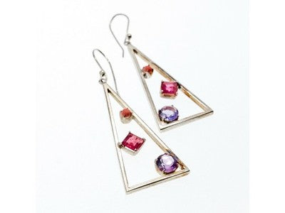 925 Sterling Silver Morganite, Iolite & Agate Earrings