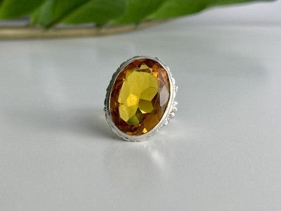 925 Sterling Silver Jewelry Glass Ring Size 6.5
