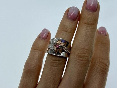 925 Sterling Silver Morganite & Goshenite "Scarlet Flower" Ring Size 5.5