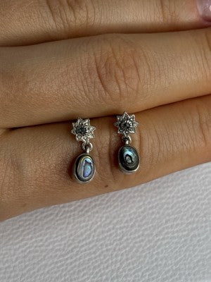 925 Sterling Silver Abalone & Marcasite Earrings Length 0.60 Inch