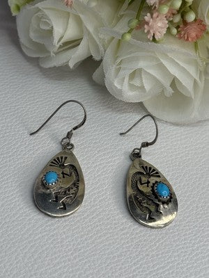 Navajo Turquoise Native American 925 Sterling Silver Earrings