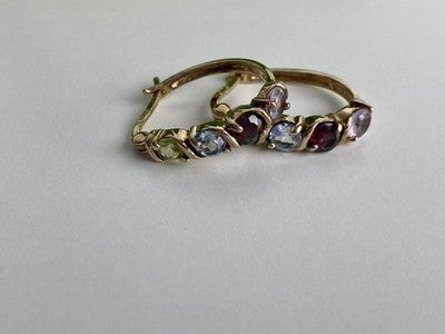 Vintage 925 Sterling Silver Gold Plated Multi Gemstones Earrings