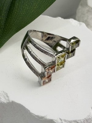 Beautiful Design 925 Sterling Silver 3 Color Spinel Ring Size 10