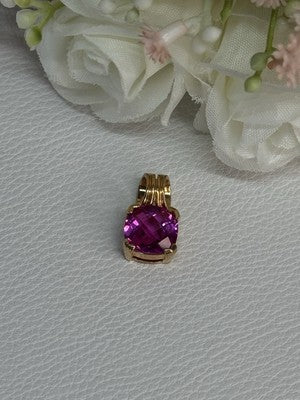 925 Sterling Silver Gold Plated Pink Spinel Pendant Length 0.70 Inch