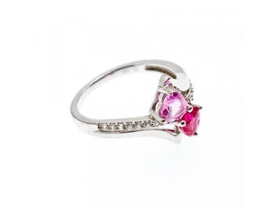 925 Sterling Silver Ruby, Morganite & Quartz "Heartz" Ring Size 7