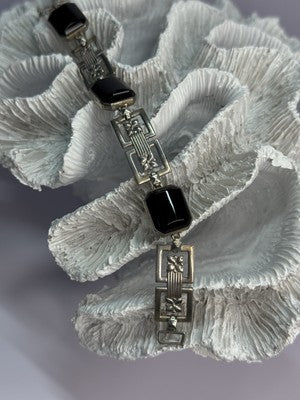 Vintage 925 Sterling Silver Onyx Bracelet Length 7 Inch