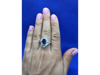 925 Sterling Silver Sapphire & CZ Ring Size 8