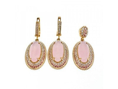 925 Sterling Silver Gold Plated Pink Alpanite & CZ Set