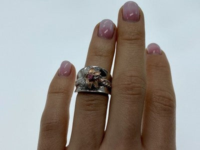 925 Sterling Silver Morganite & Goshenite "Scarlet Flower" Ring Size 5.5