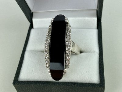 925 Sterling Silver Nephrite & Quartz Ring Size 8