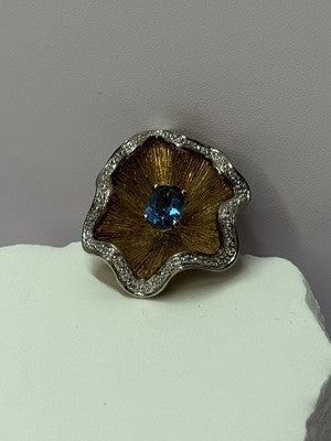 925 Sterling Silver Gold Plated Topaz "Beautiful Flower" Ring Size  7