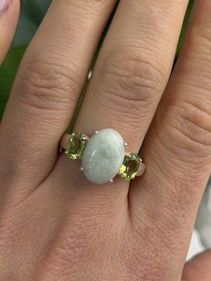Joy 925 Sterling Silver Jade & Peridot Ring Size 10