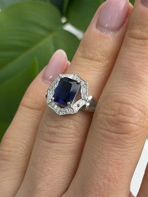 925 Sterling Silver Sapphire & Beryl Ring Size 5.5