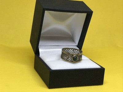 Vintage 925 Sterling Silver Green Nephrite (Jade) Ring Size 7.5