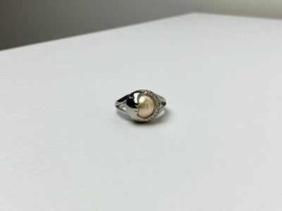 Ring With Pearl and CZ "Moon" Size 7.5