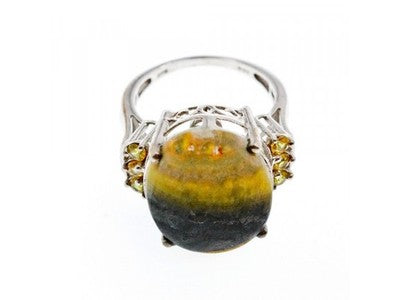 925 Sterling Silver Jasper & Citrine Ring Size 8