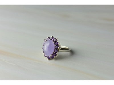 925 Sterling Silver Amethyst Quartz & Purple Tourmaline Ring Size 6.75