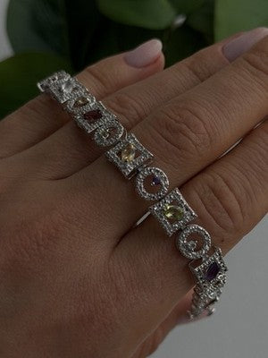 925 Sterling Silver Garnet Topaz Amethyst Peridot Citrine Bracelet 7.5