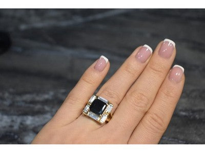 925 Sterling Silver Gold Plated Jewelry Glass & CZ Ring Size 6.5