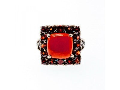 925 Sterling Silver Amber & Garnet Ring Size 8.5