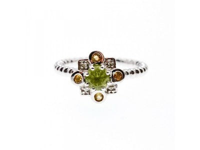 925 Sterling Silver Peridot, Citrine & White Sapphire Ring Size 7