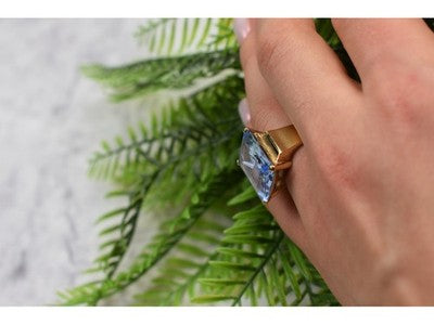 925 Sterling Silver Gold Plated Iolite Ring Size 6.5