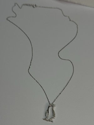14K WHITE GOLD DIAMOND PENGUIN NECKLACE LENGTH 17 INCH