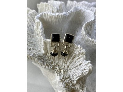 Vintage 925 Sterling Silver Black Nephrite Earrings