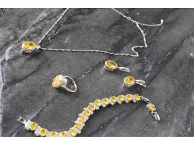 925 Sterling Silver Yellow CZ "Imitation Citrine" Set