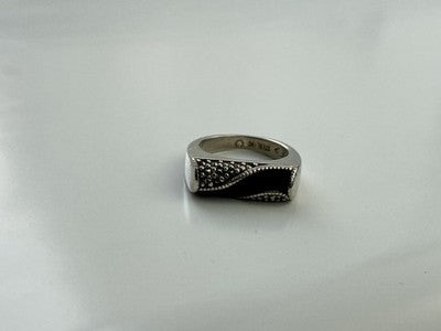925 Sterling Silver Nephrite ( Jade ) & Black Quartz Ring Size 6.5
