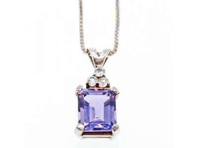 925 Sterling Silver Purple Tourmaline & Goshenite Chain With Pendant