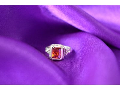 925 Sterling Silver Orange CZ Ring Size 6.5