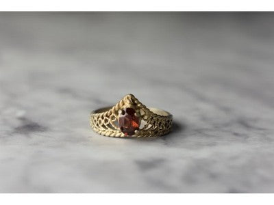 925 Sterling Silver Gold Plated Garnet Ring Size 5.5