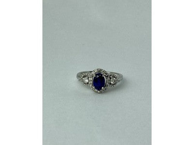 925 Sterling Silver Blue & White Sapphire "Snow Queen" Ring Size 7.25