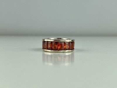 925 Sterling Silver Orange CZ Ring Size 8