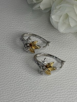 925 Sterling Silver Gold Plated Flowers Earrings Length 0.75 Inch