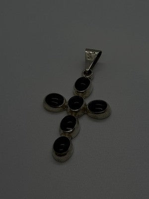 Vintage 925 Sterling Silver Black Onyx Cross