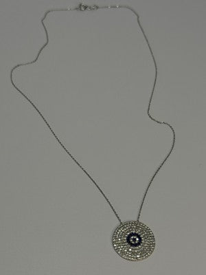 14K WHITE GOLD NECKLACE WHITE & BLUE CRYSTALS LENGTH 17 INCH