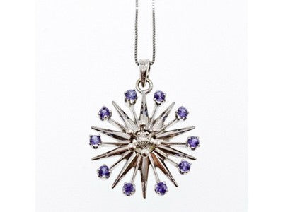 14K White Gold Sapphires & Diamond Chain With Pendant