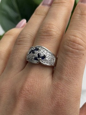 925 Sterling Silver Sapphire & Beryl Ring Size 10