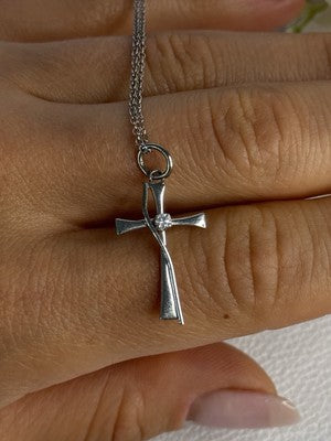 925 Sterling Silver Diamond Cross Necklace Length 20/18 Inch