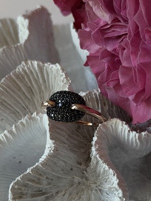 925 Sterling Silver Gold Plated Black Spinel Ring Size 9