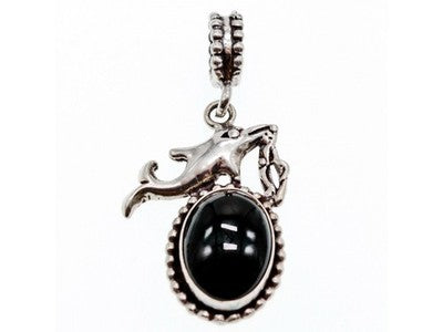 925 Sterling Silver Onyx Dolphin Pendant