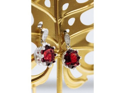 925 Sterling Silver Rubellite & CZ Earrings