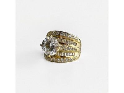 925 Sterling Silver Gold Plated CZ Ring Size 6.5
