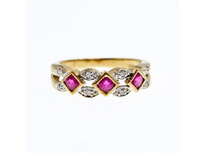 10K Yellow Gold Pink Topaz & Diamonds Ring Size 8