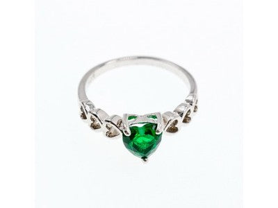 925 Sterling Silver Green CZ "Heart" Ring Size 6.5