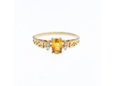 14K Yellow Gold Citrine & Diamonds Ring Size 8