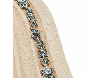 925 Sterling Silver Topaz & Marcasites "Flowers" Necklace